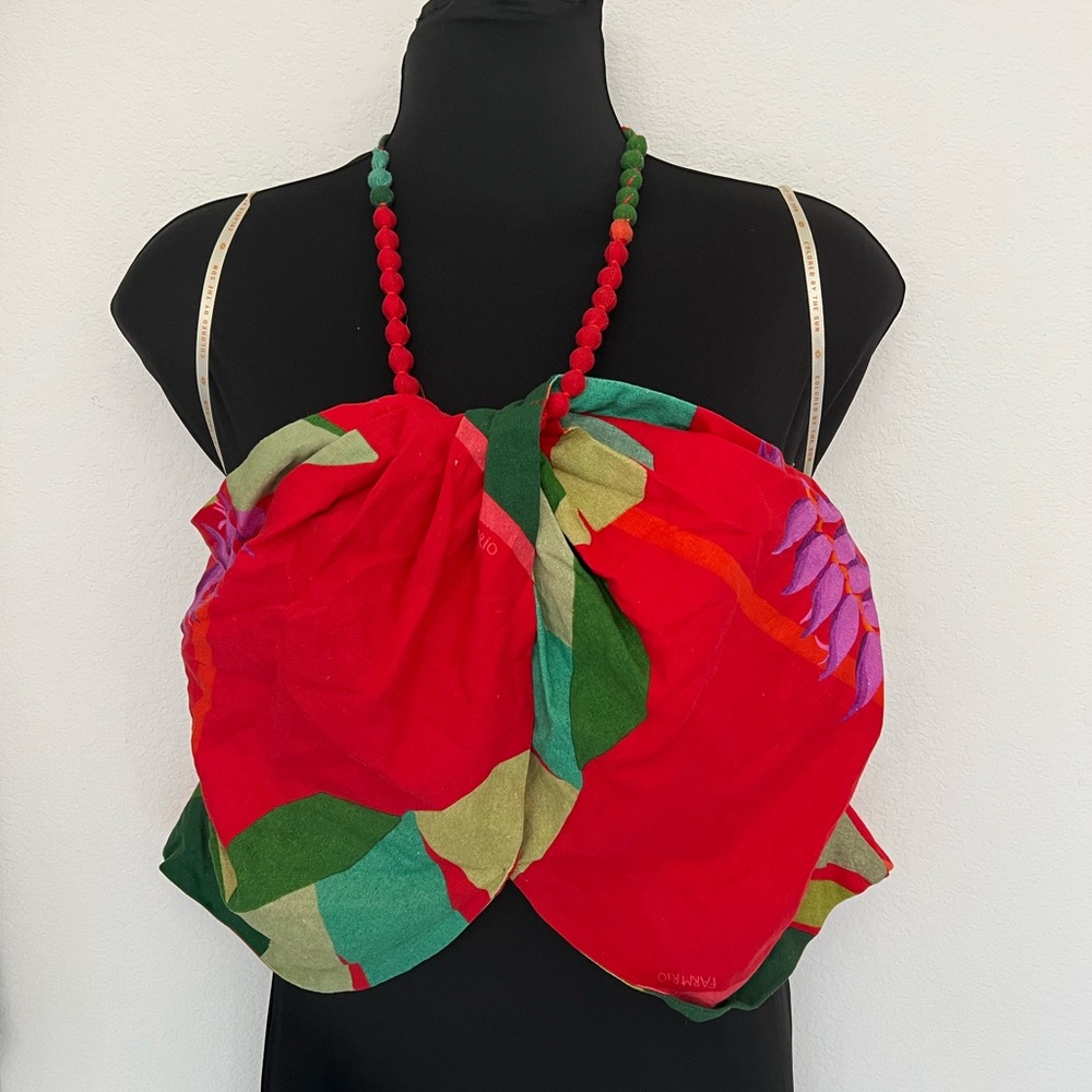 New with tags Farm Rio Heliconia Halter Crop Top in Heliconia Red Size S